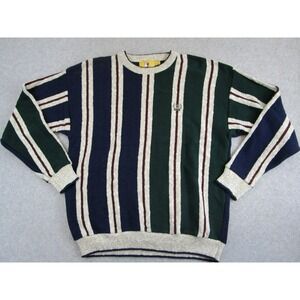 Vintage Duck Head Sweater Mens Large Colorblock Stripes Cotton Made in USA